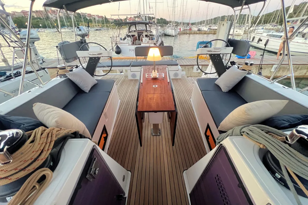 Cockpit of Andreja, a Dufour 470 sailboat at Grad Pula, Croatia