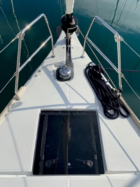 Deck of Ava, a Dufour 460 GL sailboat at Kontokali, Greece