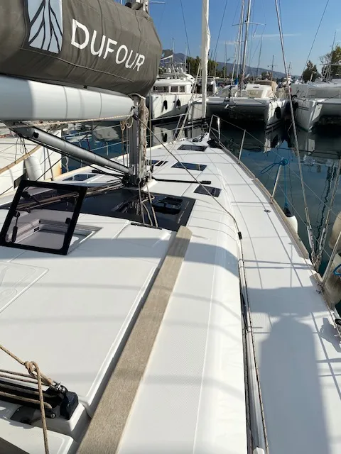 Deck of Ava, a Dufour 460 GL sailboat at Kontokali, Greece