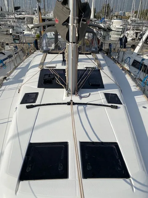 Deck of Ava, a Dufour 460 GL sailboat at Kontokali, Greece