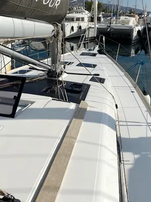 Deck of Ava, a Dufour 460 GL sailboat at Kontokali, Greece