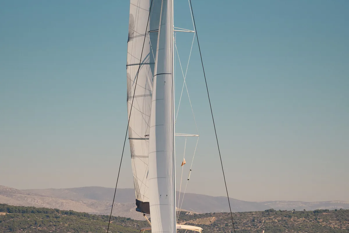 Exterior view of Sensation, a Lagoon 46 catamaran at Trogir, Croatia