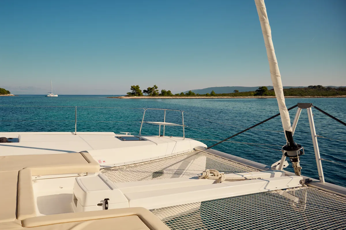 Deck of Sensation, a Lagoon 46 catamaran at Trogir, Croatia