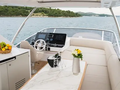 Deck of Mawi, a Azimut 55 motorboat at Grad Šibenik, Croatia