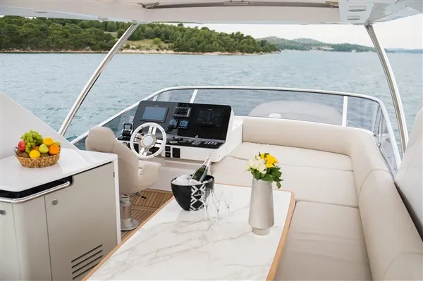 Deck of Mawi, a Azimut 55 motorboat at Grad Šibenik, Croatia