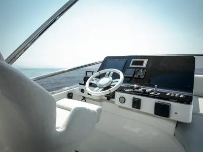 Cockpit of Mawi, a Azimut 55 motorboat at Grad Šibenik, Croatia