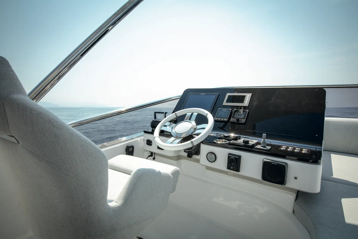 Cockpit of Mawi, a Azimut 55 motorboat at Grad Šibenik, Croatia