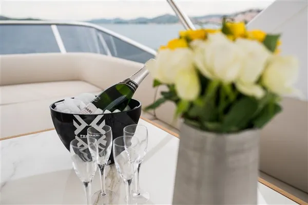 Deck of Mawi, a Azimut 55 motorboat at Grad Šibenik, Croatia