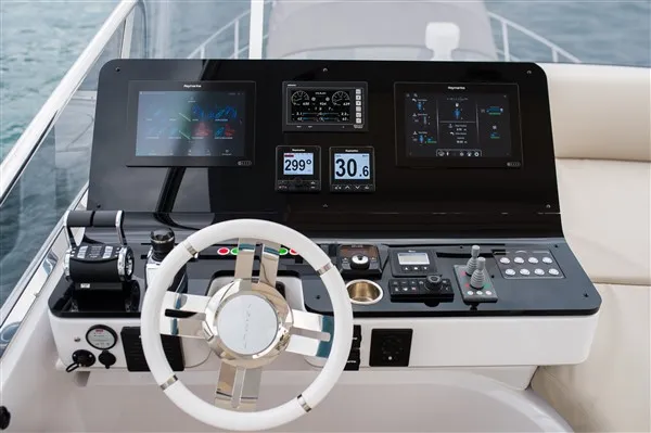 Cockpit of Mawi, a Azimut 55 motorboat at Grad Šibenik, Croatia