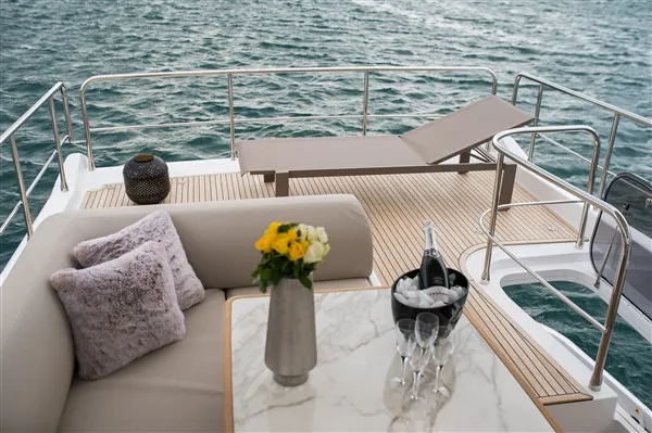 Deck of Mawi, a Azimut 55 motorboat at Grad Šibenik, Croatia