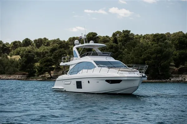 Exterior view of Mawi, a Azimut 55 motorboat at Grad Šibenik, Croatia
