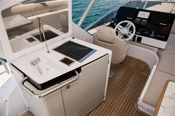 Deck of Mawi, a Azimut 55 motorboat at Grad Šibenik, Croatia