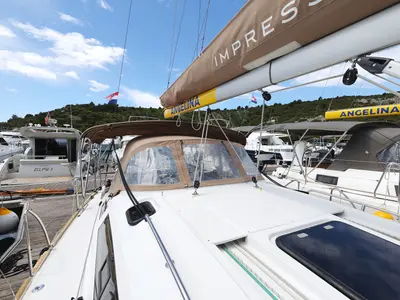 Deck of Estela, a Elan Impression 40.1 sailboat at Primošten, Croatia