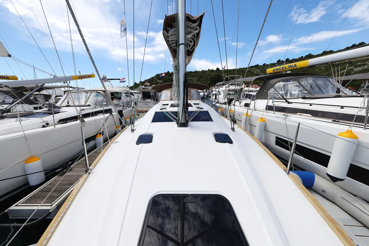 Deck of Estela, a Elan Impression 40.1 sailboat at Primošten, Croatia