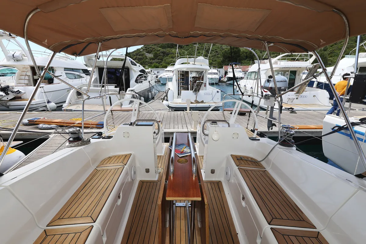 Cockpit of Estela, a Elan Impression 40.1 sailboat at Primošten, Croatia