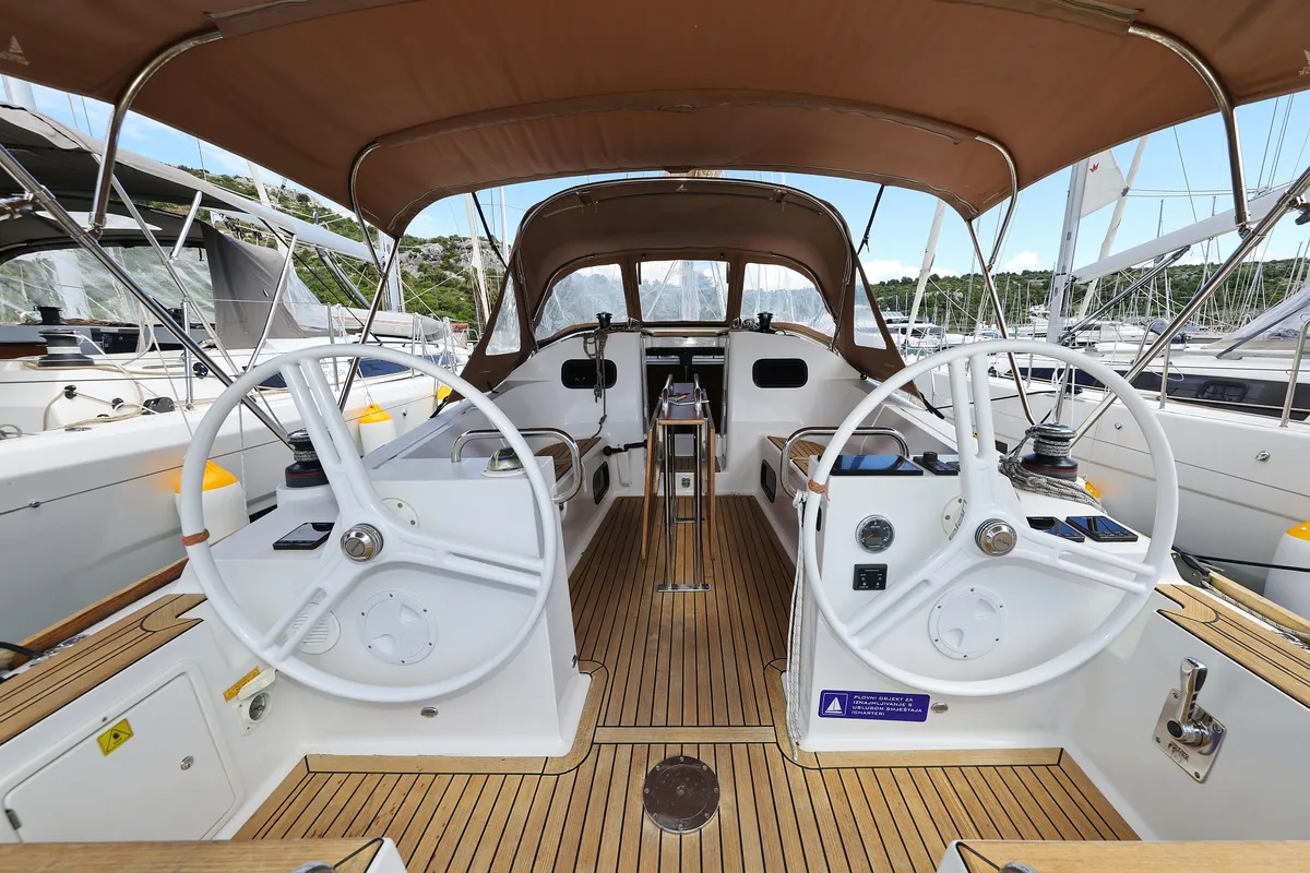 Cockpit of Estela, a Elan Impression 40.1 sailboat at Primošten, Croatia