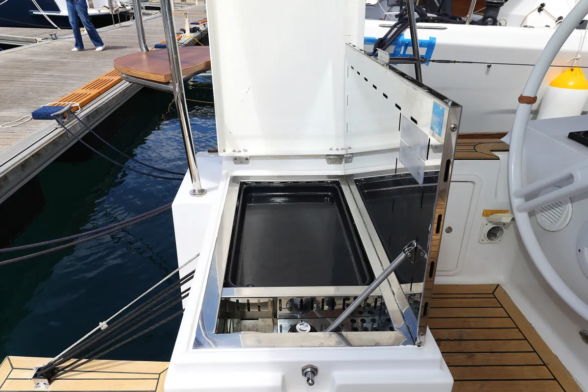 Deck of Estela, a Elan Impression 40.1 sailboat at Primošten, Croatia