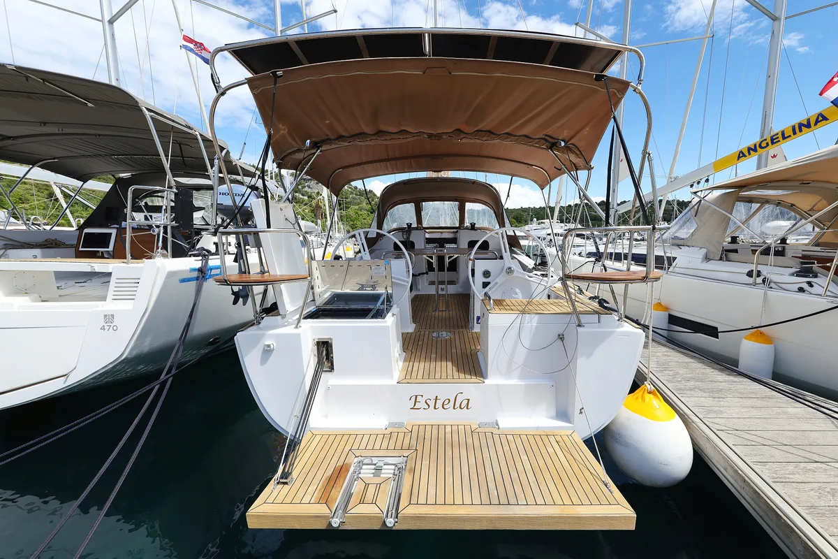 Exterior view of Estela, a Elan Impression 40.1 sailboat at Primošten, Croatia