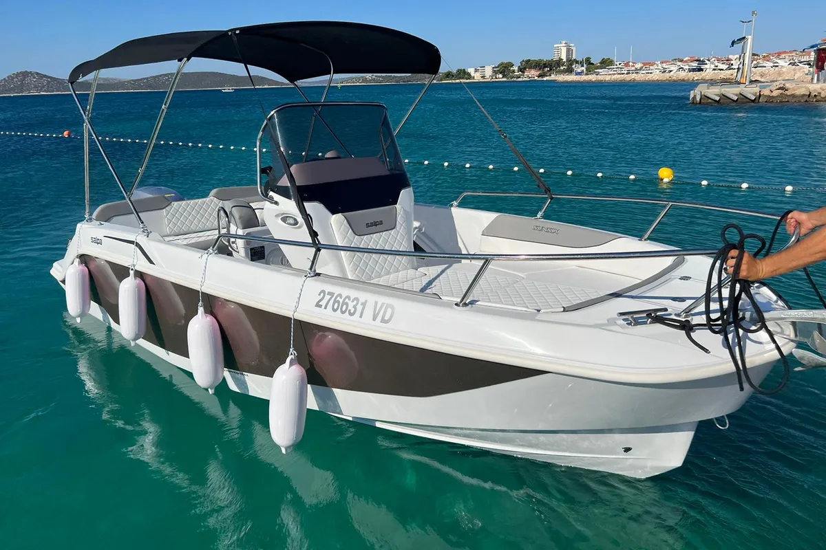 Exterior view of Salpa, a Salpa Sunsix motorboat at Grad Vodice, Croatia