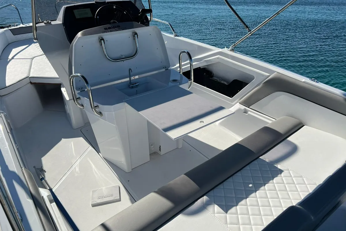 Deck of Salpa, a Salpa Sunsix motorboat at Grad Vodice, Croatia