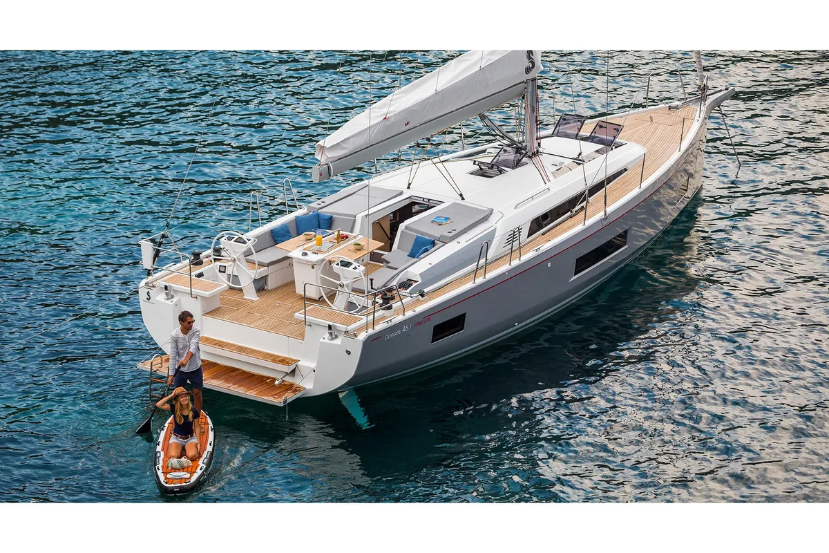 Exterior view of Utopia, a Beneteau Oceanis 46.1 sailboat at Volos, Greece