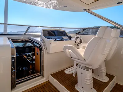 Cockpit of Arago, a Sunseeker Yacht 34M motor yacht at Grad Trogir, Croatia
