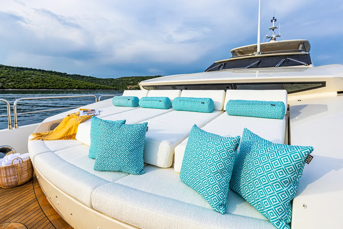 Deck of Arago, a Sunseeker Yacht 34M motor yacht at Grad Trogir, Croatia