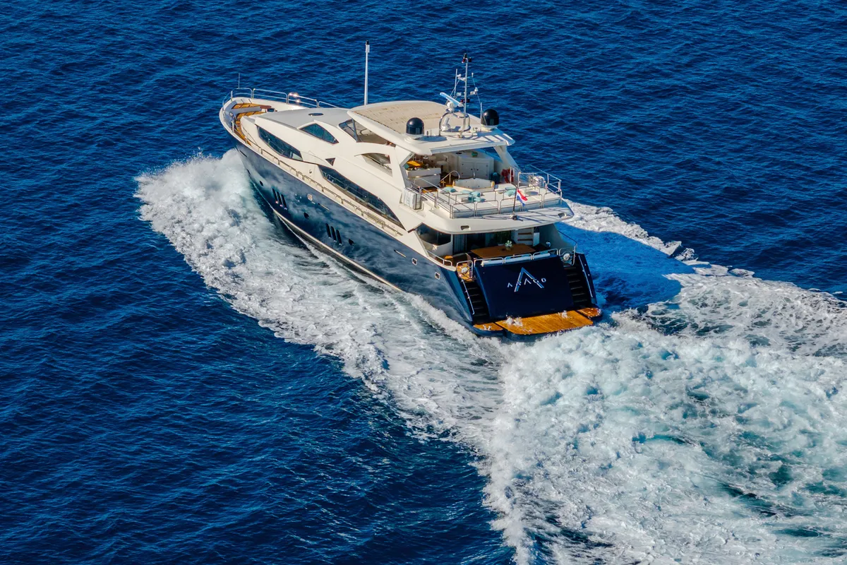Exterior view of Arago, a Sunseeker Yacht 34M motor yacht at Grad Trogir, Croatia