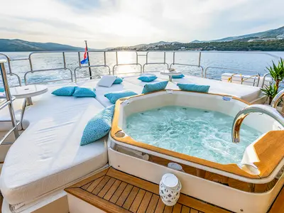Deck of Arago, a Sunseeker Yacht 34M motor yacht at Grad Trogir, Croatia