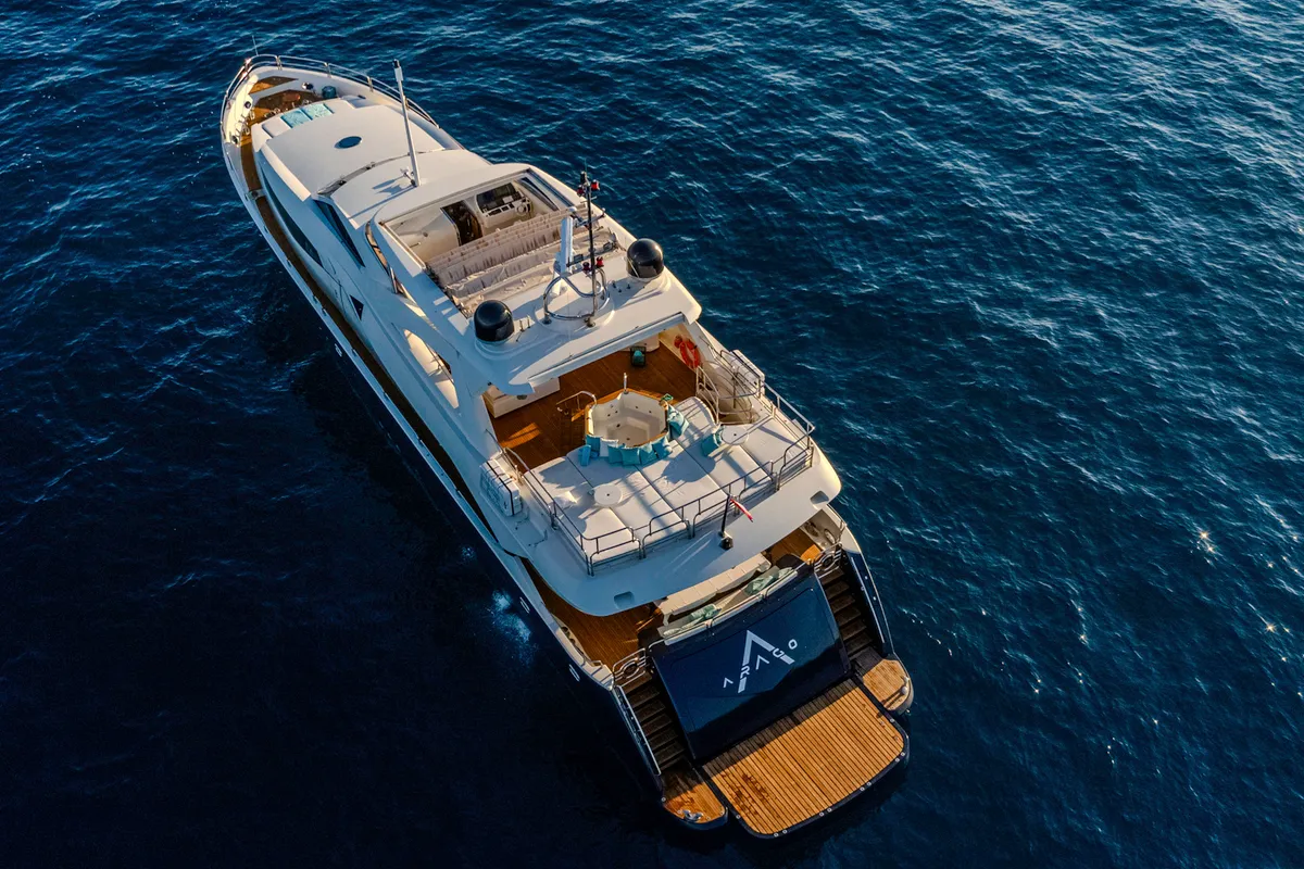 Exterior view of Arago, a Sunseeker Yacht 34M motor yacht at Grad Trogir, Croatia