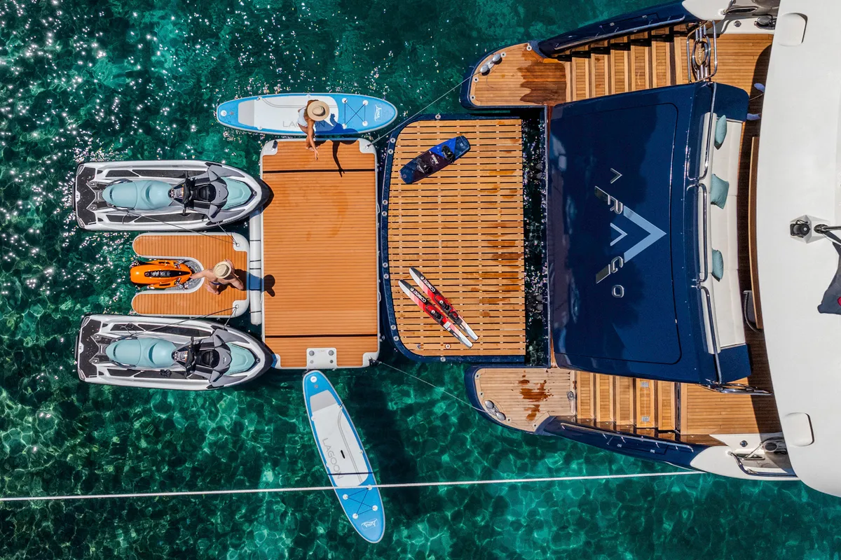 Exterior view of Arago, a Sunseeker Yacht 34M motor yacht at Grad Trogir, Croatia