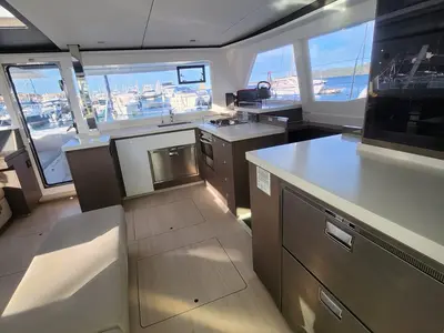 Galley of Dou Reve V, a Leopard 45 catamaran at Cannigione, Italy