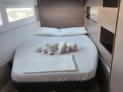 Cabin on Dou Reve V, a Leopard 45 catamaran at Cannigione, Italy