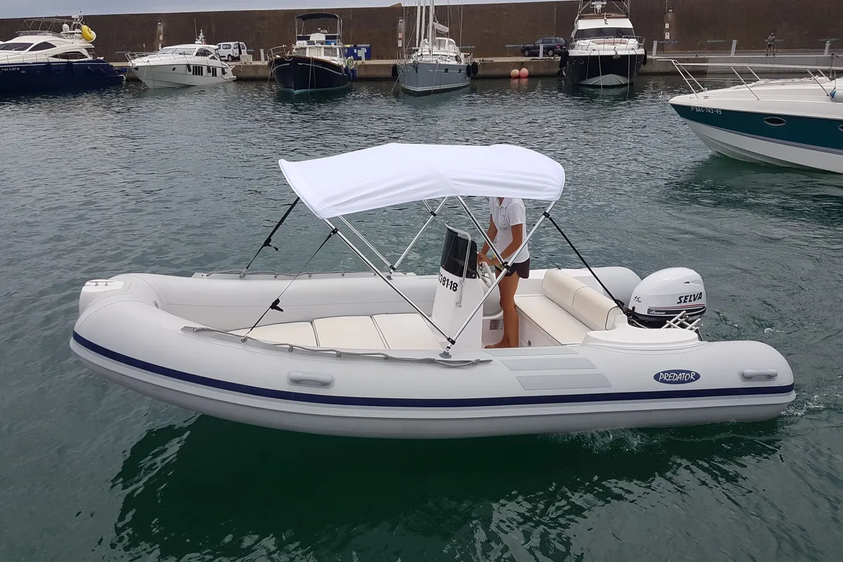 Exterior view of Pelut, a Gulet Sunseeker Predator 490 motorboat at Palamós, Spain