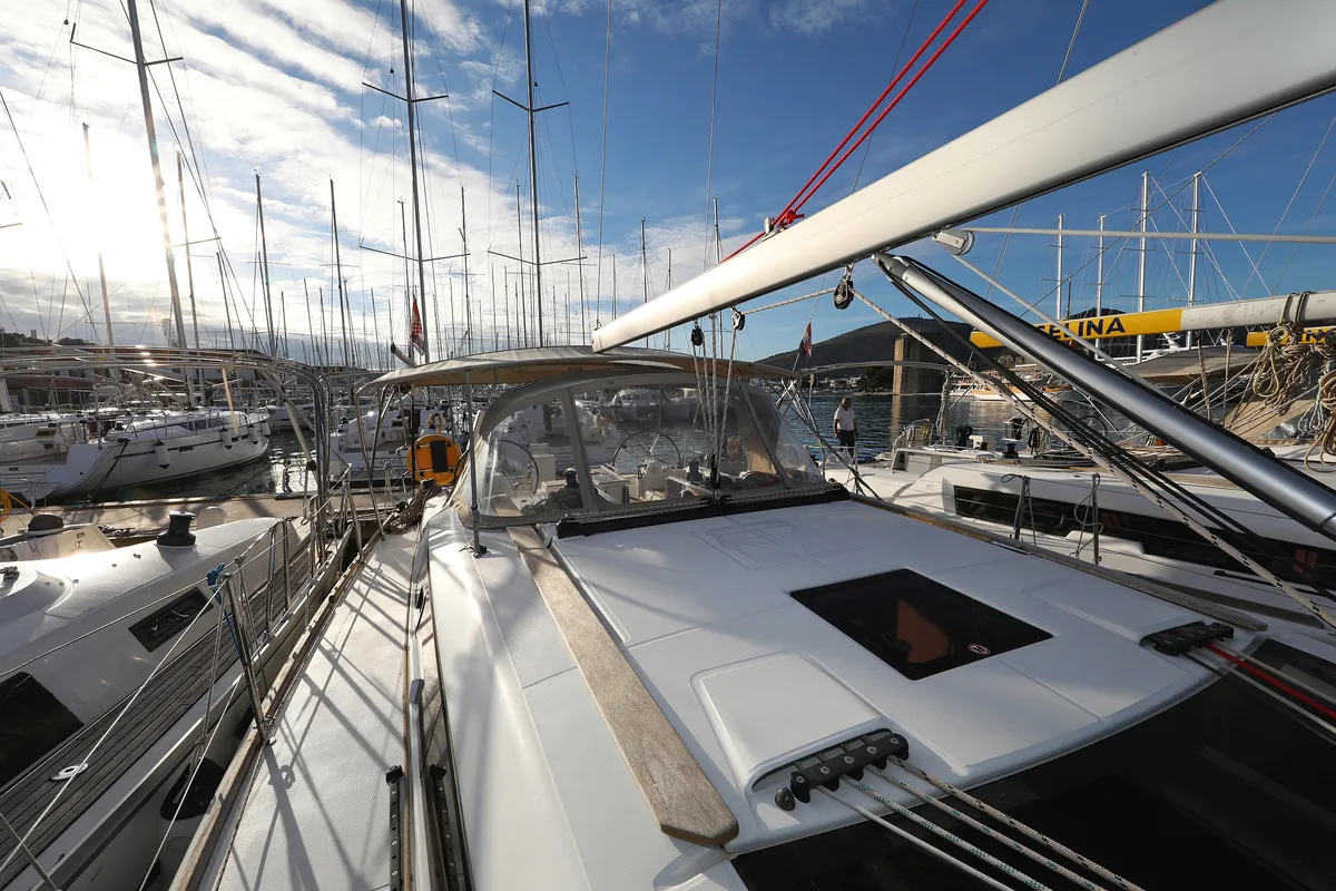Cockpit of Belle Epoque, a Dufour 412 GL sailboat at Grad Biograd na Moru, Croatia