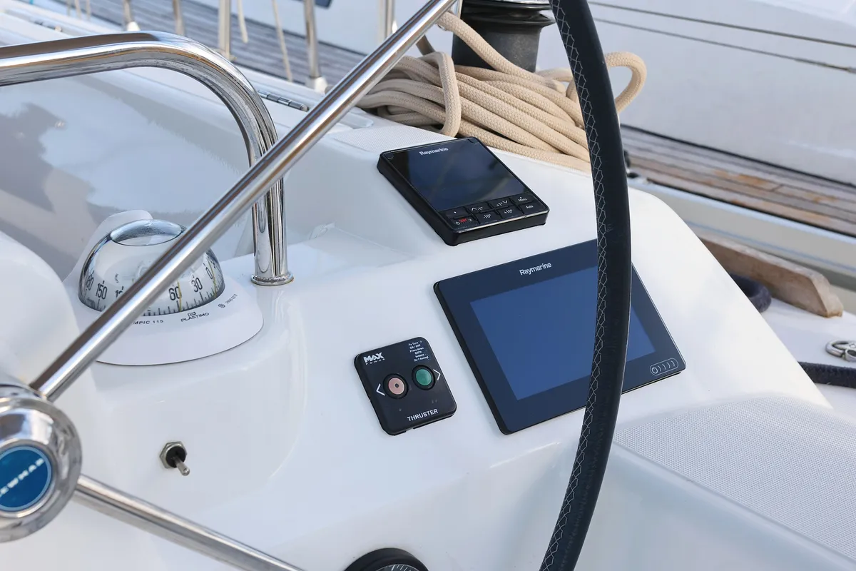 Cockpit of Belle Epoque, a Dufour 412 GL sailboat at Grad Biograd na Moru, Croatia