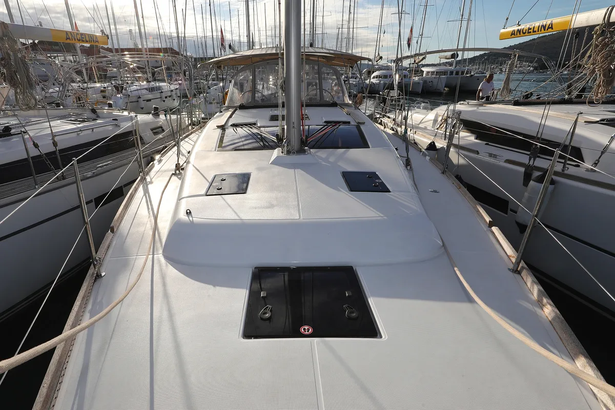 Cockpit of Belle Epoque, a Dufour 412 GL sailboat at Grad Biograd na Moru, Croatia