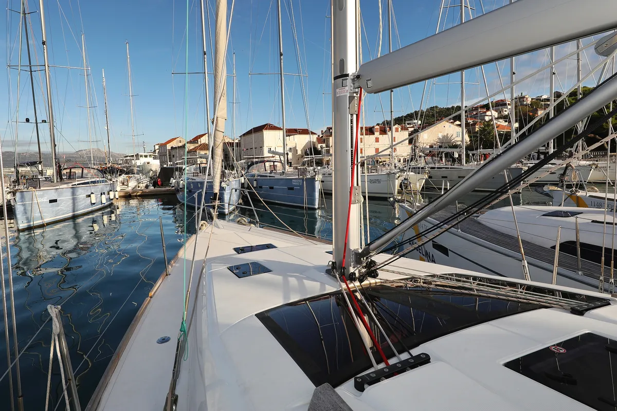 Cockpit of Belle Epoque, a Dufour 412 GL sailboat at Grad Biograd na Moru, Croatia