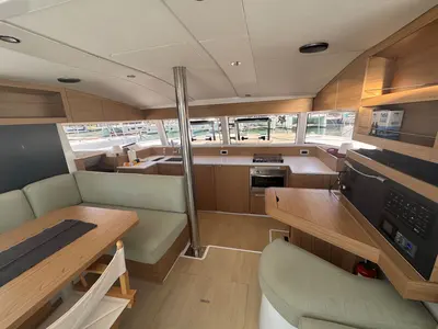 Salon of Voyager 1532/2025, a Bali Catsmart catamaran at Palma de Mallorca, Spain