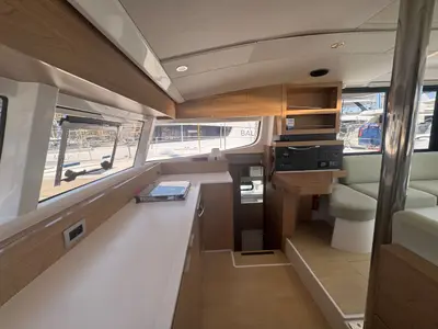 Galley of Voyager 1532/2025, a Bali Catsmart catamaran at Palma de Mallorca, Spain