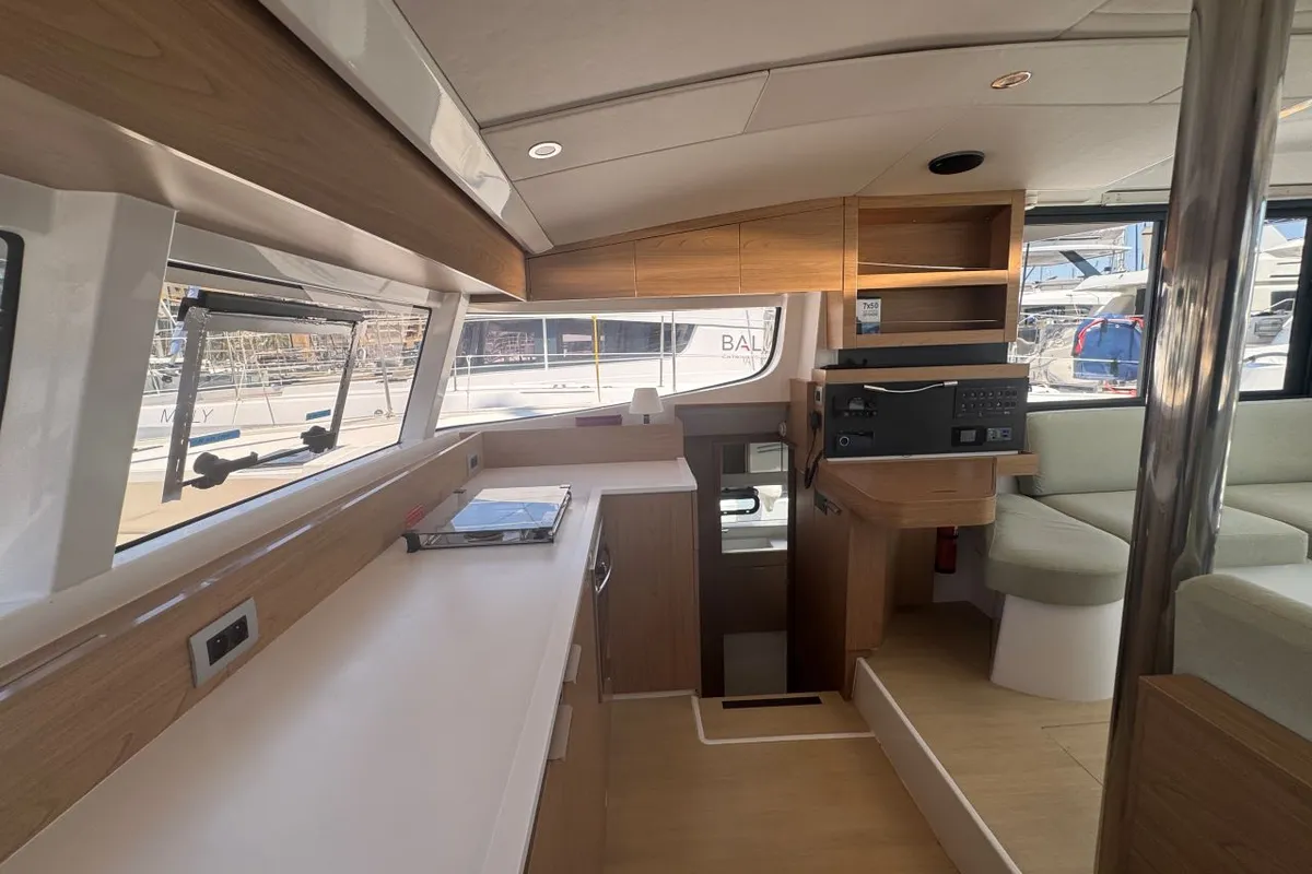 Galley of Voyager 1532/2025, a Bali Catsmart catamaran at Palma de Mallorca, Spain