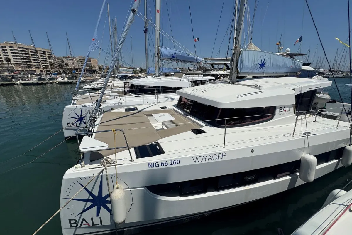 Exterior view of Voyager 1532/2025, a Bali Catsmart catamaran at Palma de Mallorca, Spain