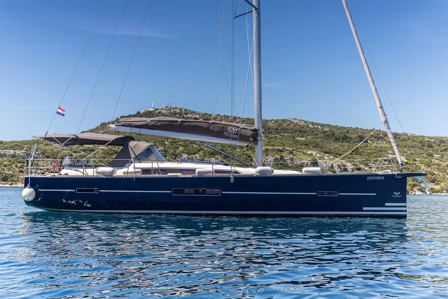 Exterior view of Zephyrus, a Dufour 520 GL - 3. cab sailboat at Primošten, Croatia