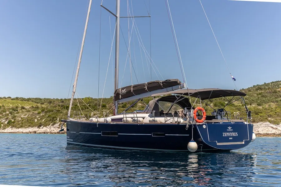 Exterior view of Zephyrus, a Dufour 520 GL - 3. cab sailboat at Primošten, Croatia