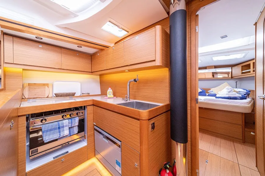 Galley of Zephyrus, a Dufour 520 GL - 3. cab sailboat at Primošten, Croatia