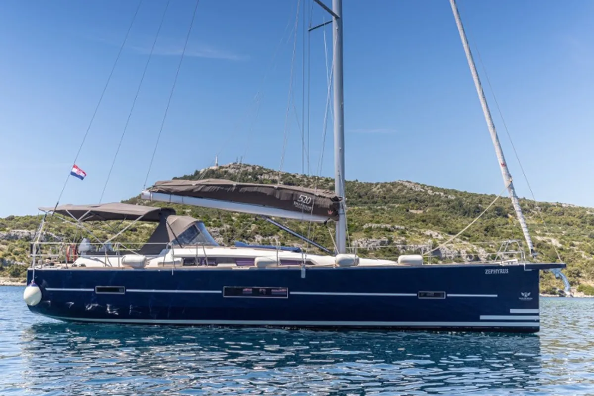 Exterior view of Zephyrus, a Dufour 520 GL - 3. cab sailboat at Primošten, Croatia