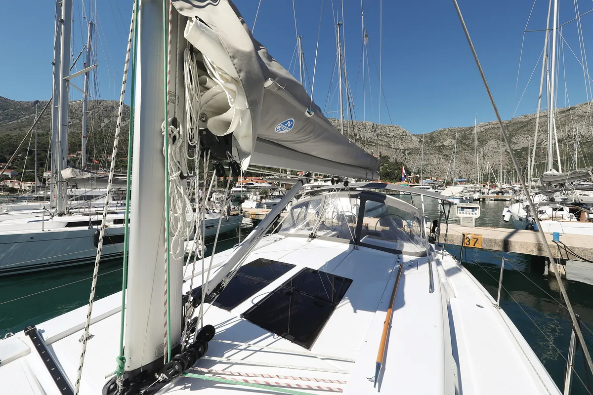 Deck of Janka, a Hanse 458 sailboat at Dubrovnik, Croatia