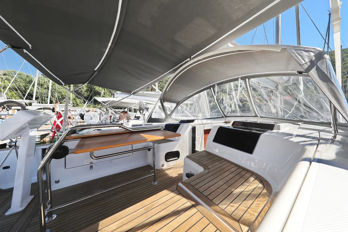 Deck of Janka, a Hanse 458 sailboat at Dubrovnik, Croatia
