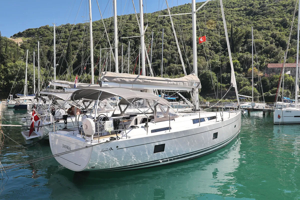 Exterior view of Janka, a Hanse 458 sailboat at Dubrovnik, Croatia