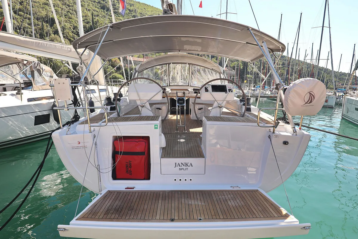 Exterior view of Janka, a Hanse 458 sailboat at Dubrovnik, Croatia